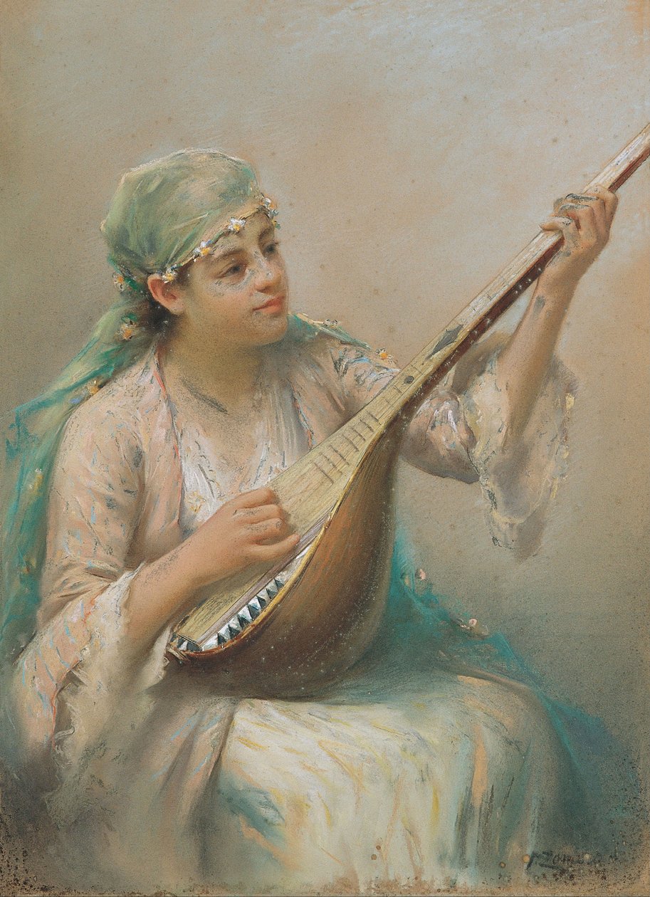 Kvinde, der spiller lut af Fausto Zonaro