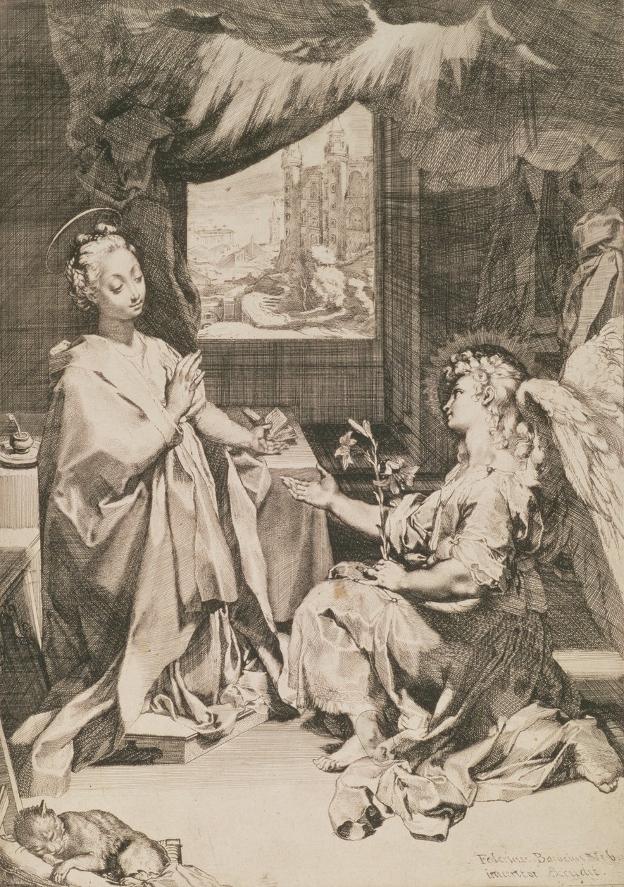 Bebudelsen, ca. 1581 (tørnål med prikkegravering) af Federico Barocci