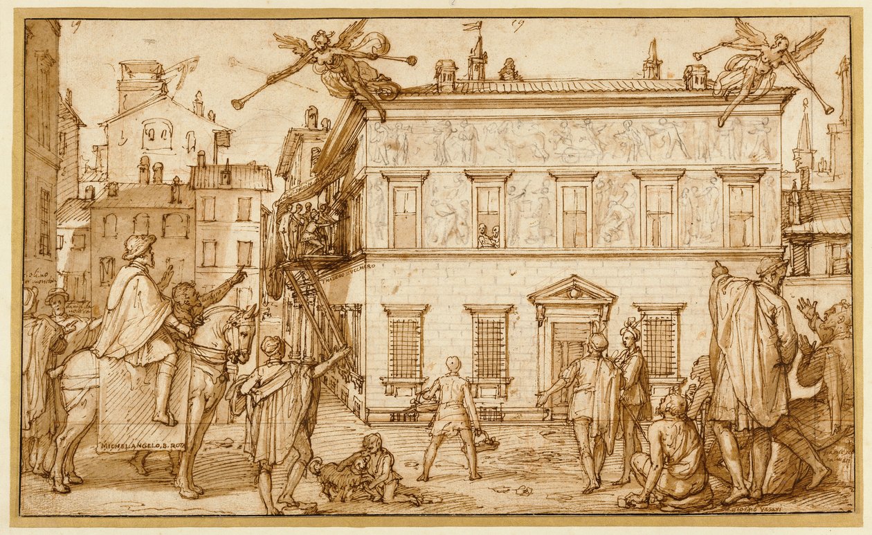 Taddeo Dekorerer facaden på Palazzo Mattei af Federico Zuccaro