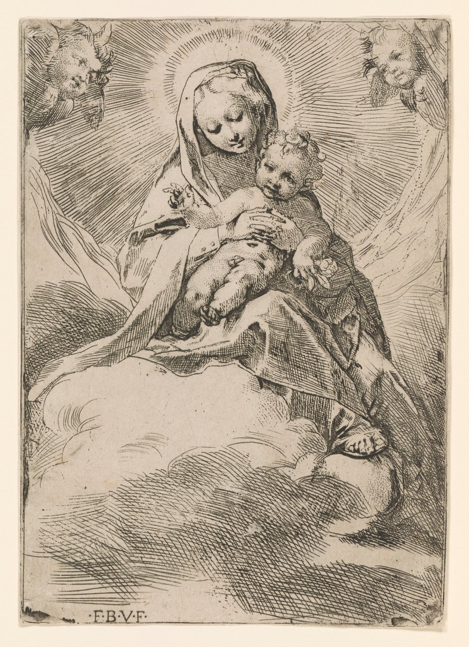 Jomfru og barn i skyerne af Federico Barocci