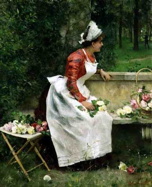 Indsamling af blomster (olie på lærred) af Federigo Andreotti