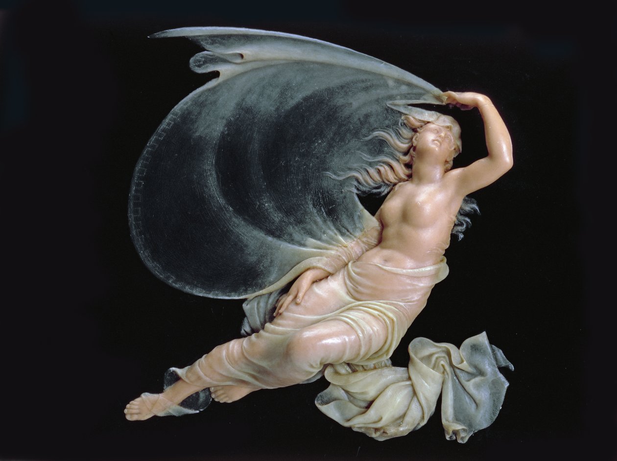 Dushenka in Flight, 1808 (voks på sortgjort glas) af Fedor Petrovich Tolstoy