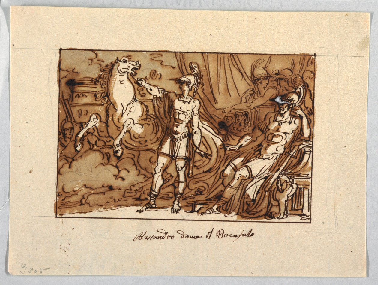 Alexander den Store tæmmer Bucephalus af Felice Giani