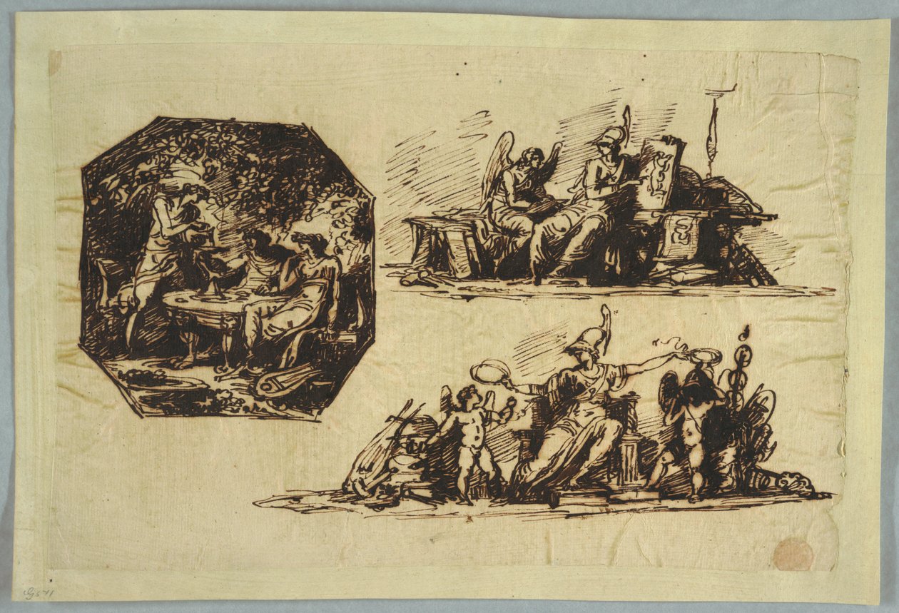 Bacchus, Apollo og Mnemosine; Minerva med trofæer af Felice Giani