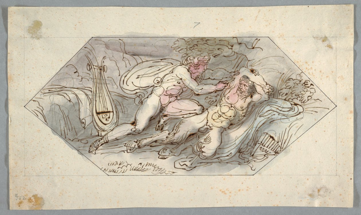 Tegning, Apollon spidder Marsyas, 1796-98 af Felice Giani