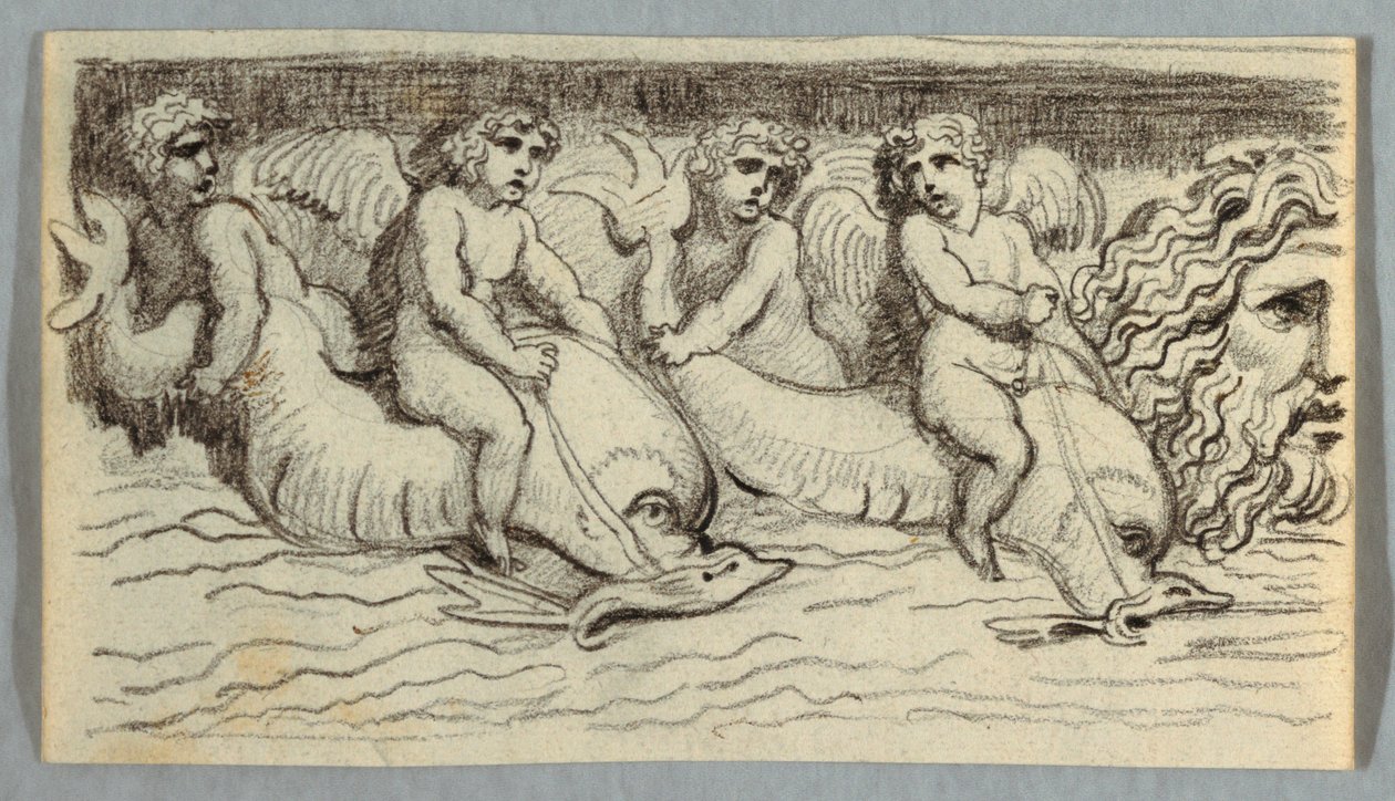 Fris med delfiner og Putto af Felice Giani