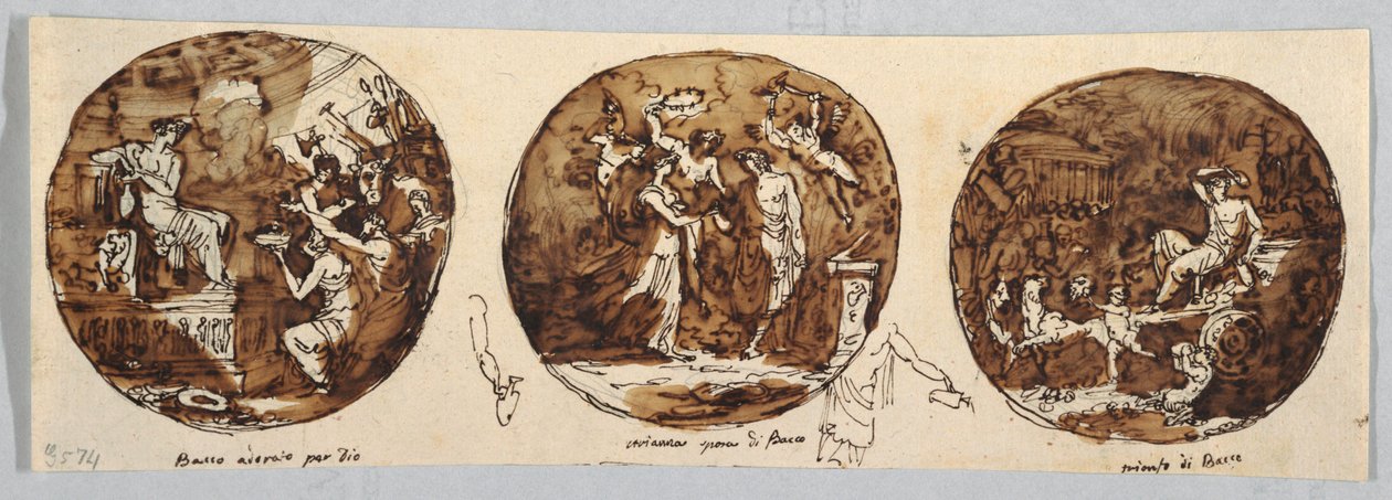 Tre Bacchus-emner: Bacchus tilbedt af Felice Giani