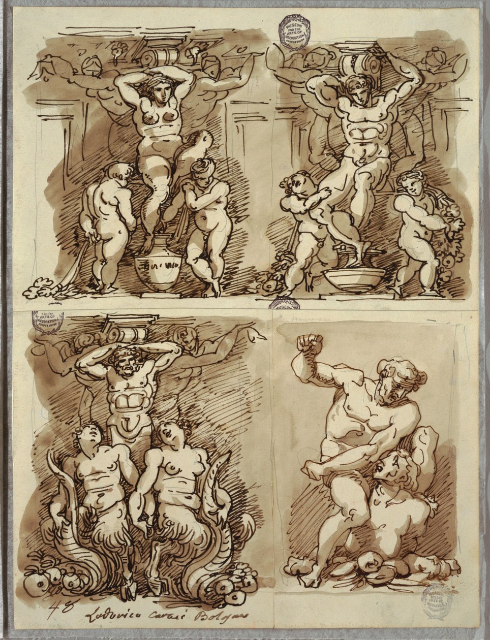 Tre Hermer, Studier efter Carracci af Felice Giani