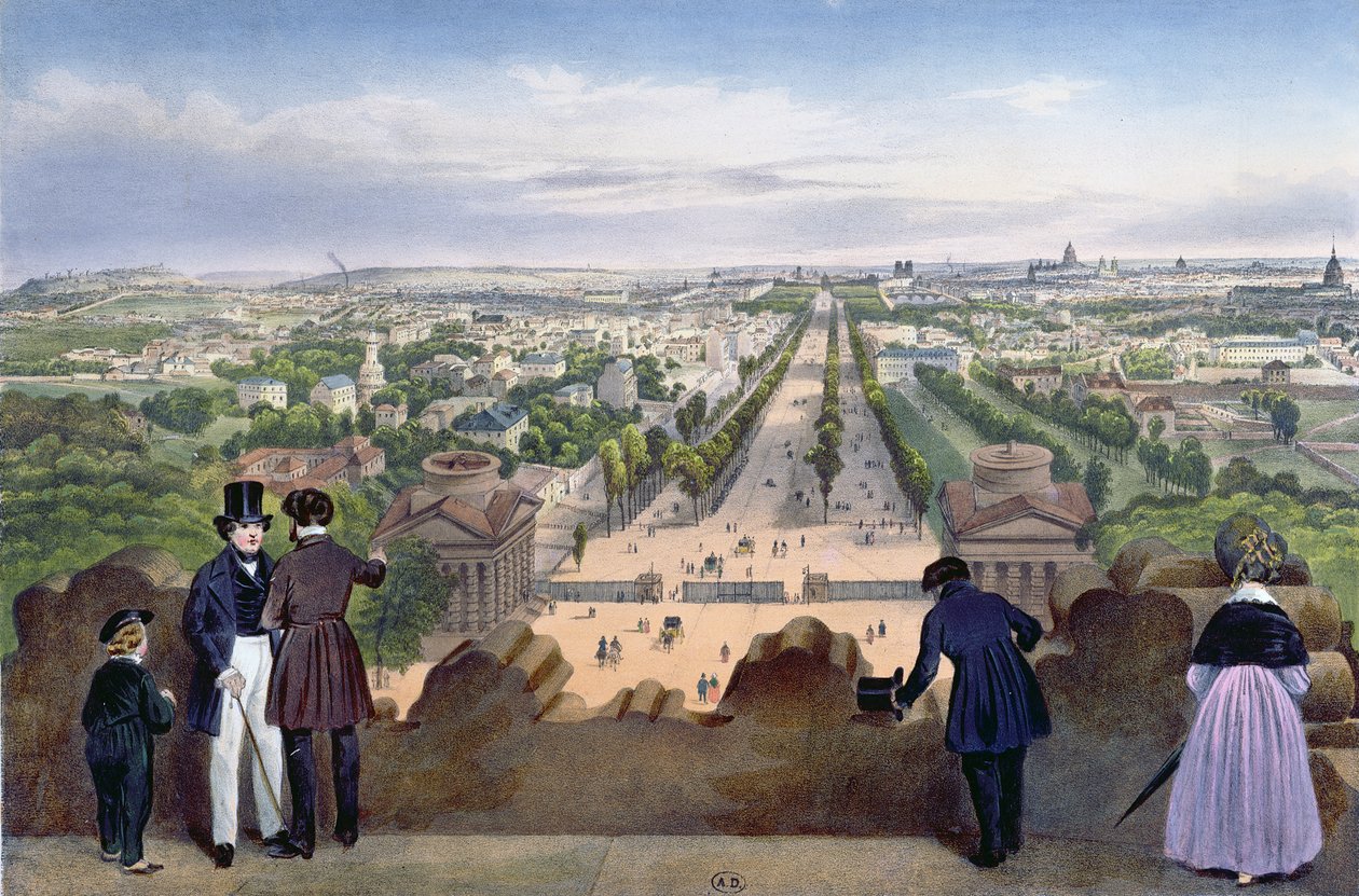 Generel udsigt over Champs-Elysees, taget fra toppen af ​​Triumfbuen, illustration fra 