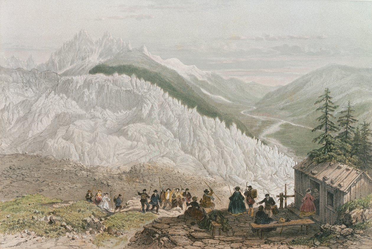 Gletscheren og Chamonix-dalen, indgraveret af Adolphe Bayot (1810-66) midten af det 19. århundrede af Felix Benoist