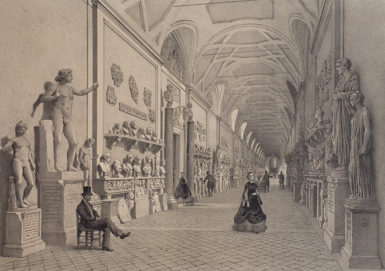 Vatikanets museer, Chiaramonti Gallery og indgangen til Braccio Nuovo Gallery, Rom, illustration fra albummet 