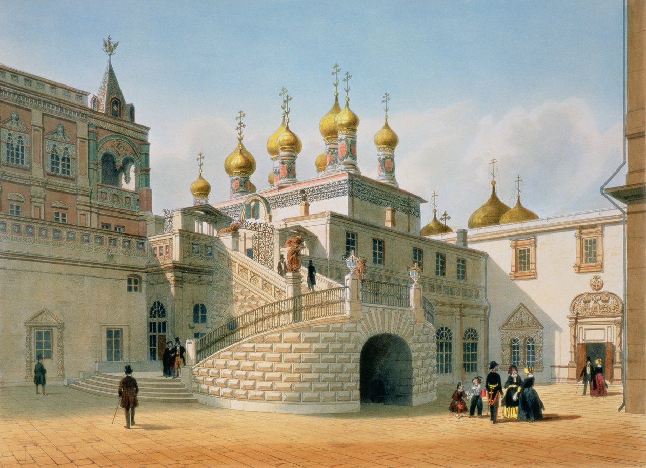 Udsigt over Boyar-paladset i Kreml i Moskva, trykt af Lemercier, Paris, 1840