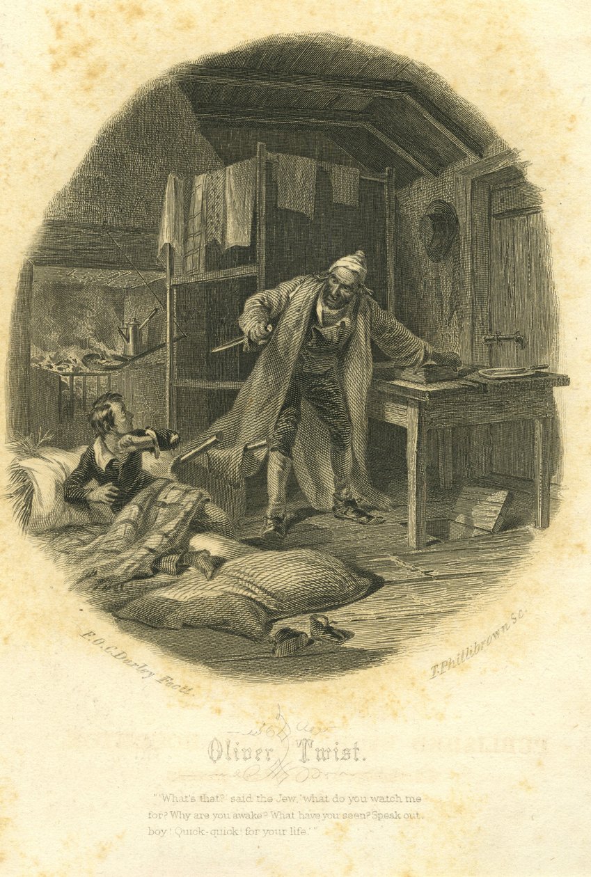 Oliver Twist og Fagin, graveret af T. Phillibrown af Felix Octavius Carr Darley