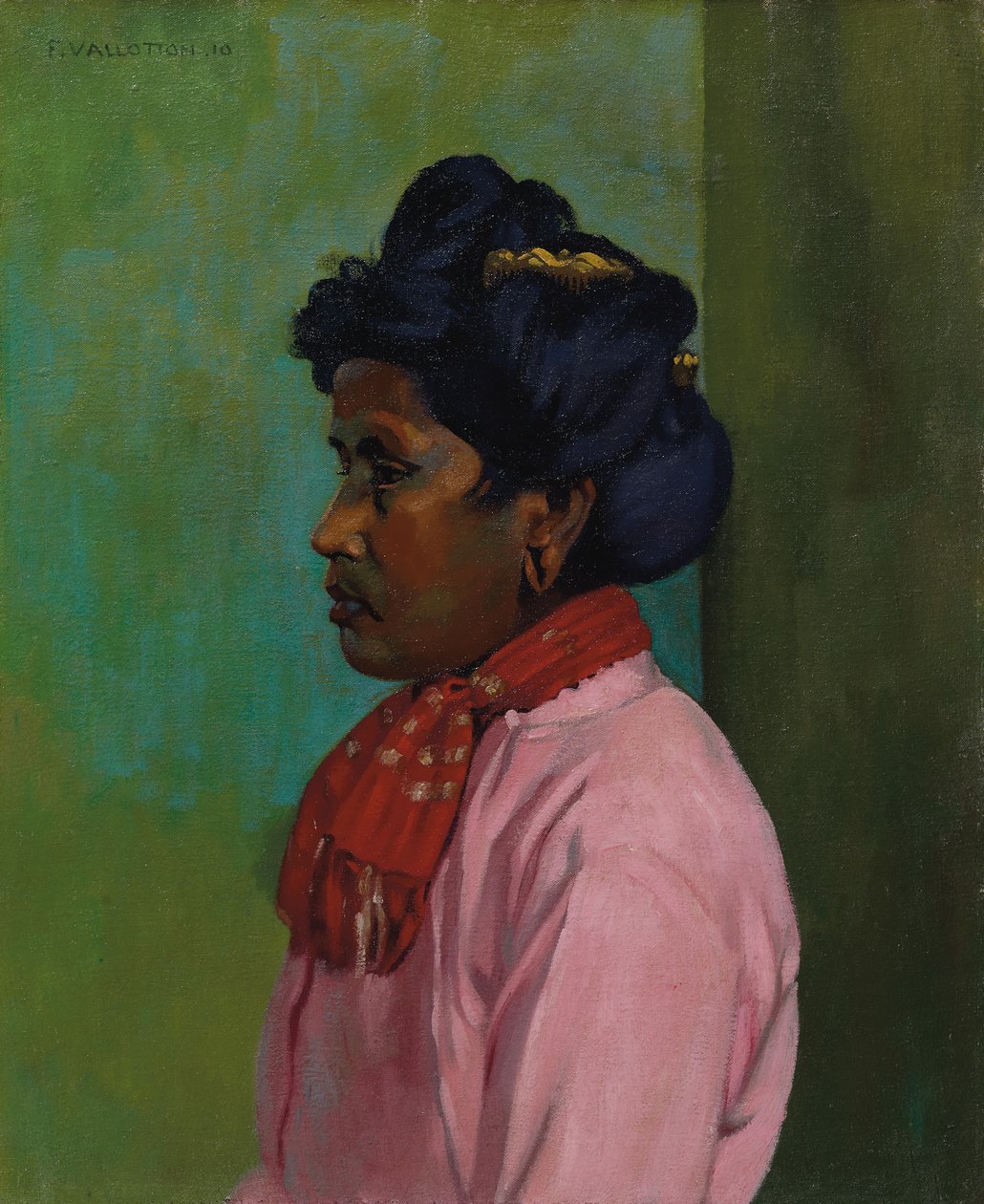 Sort kvinde med lyserød bluse, 1910 af Felix Edouard Vallotton