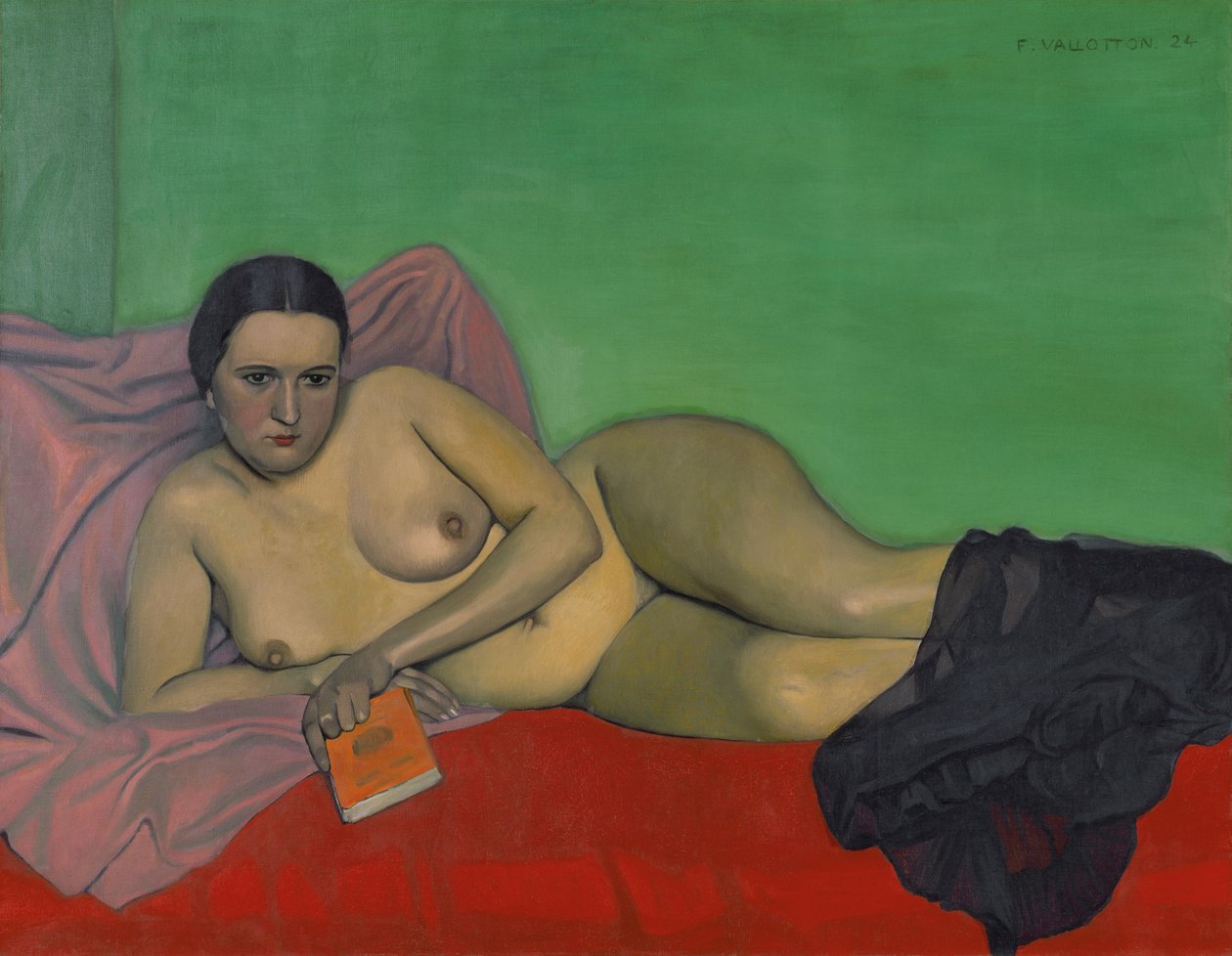 Nøgen kvinde holder en bog, 1924. af Felix Edouard Vallotton