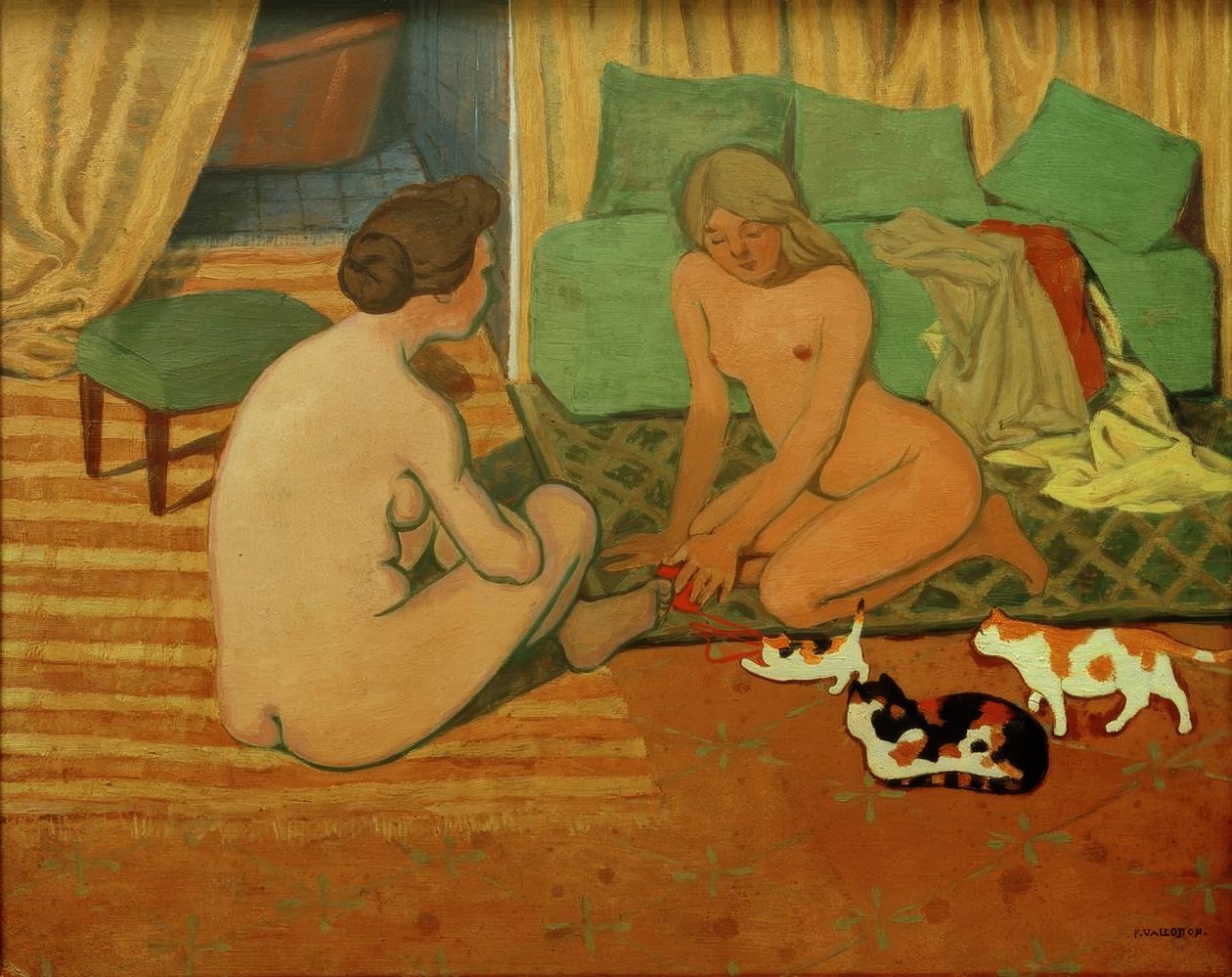 Nøgne kvinder med katte af Felix Edouard Vallotton