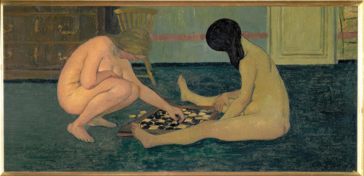 Nøgne kvinder spiller dam af Felix Edouard Vallotton