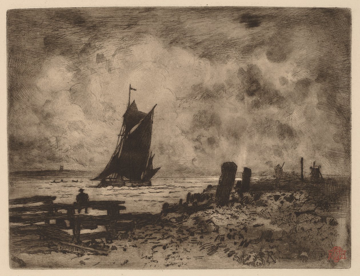 Marine: Souvenir fra Medway, 1879. af Felix Hilaire Buhot