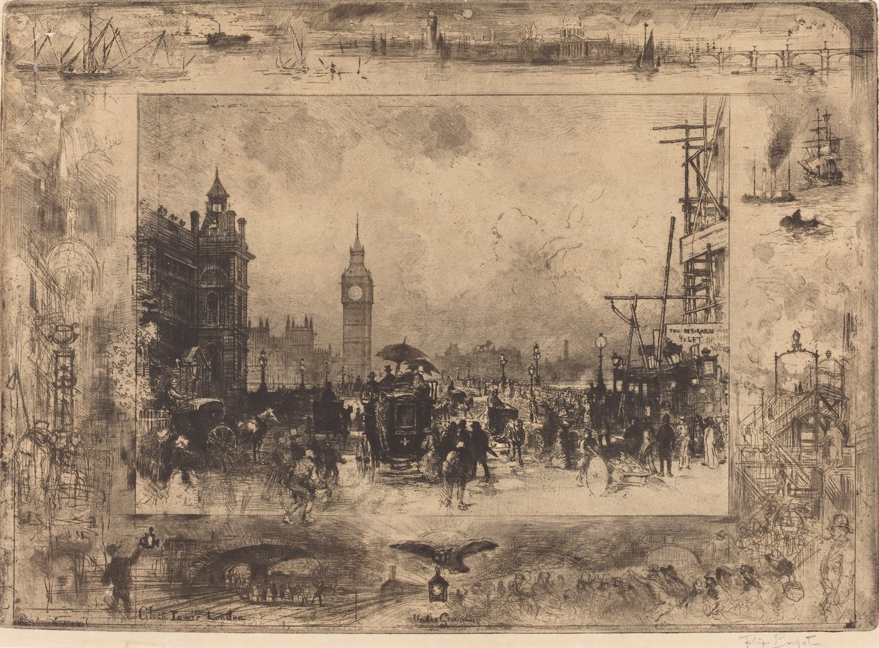 Westminster Bridge, 1884. af Felix Hilaire Buhot