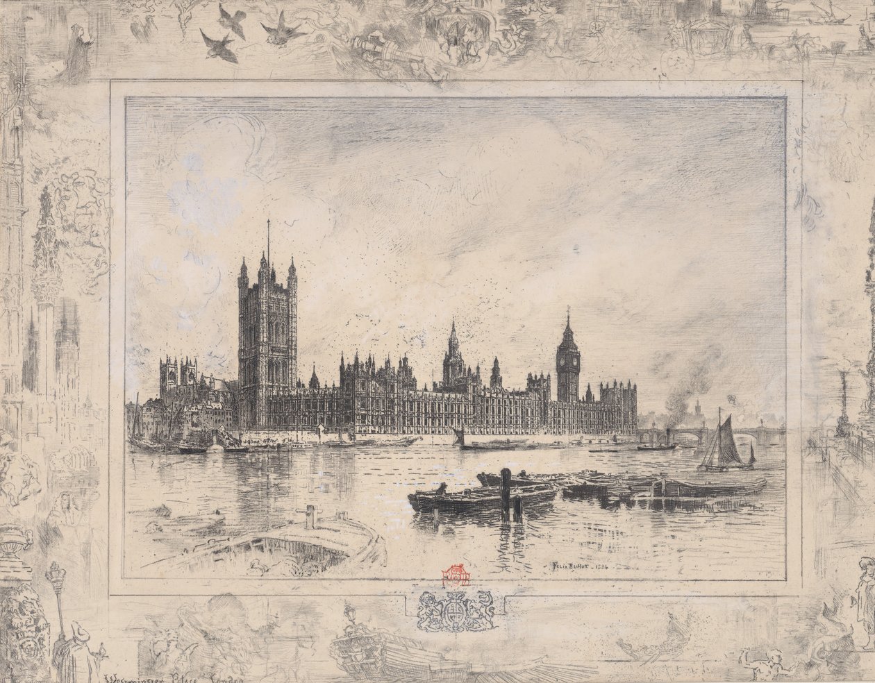 Westminster Palace, 1884. af Felix Hilaire Buhot