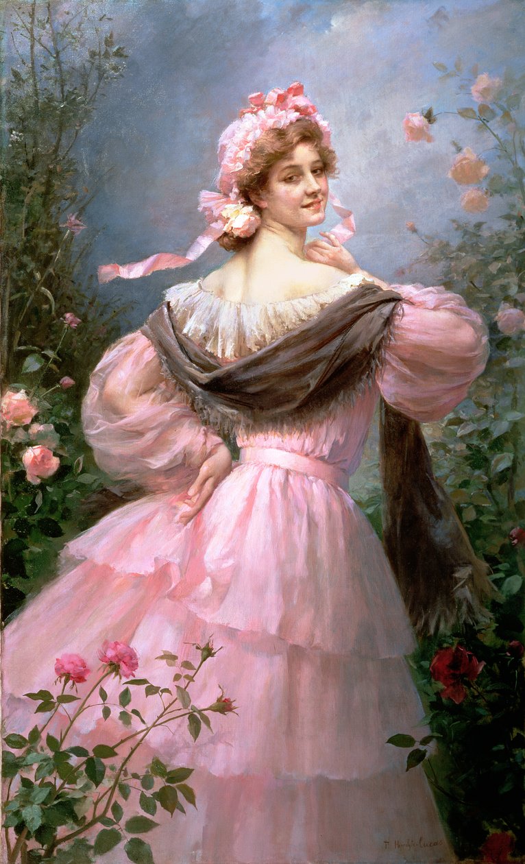 Elegant kvinde i en rosenhave af Felix Hippolyte Lucas