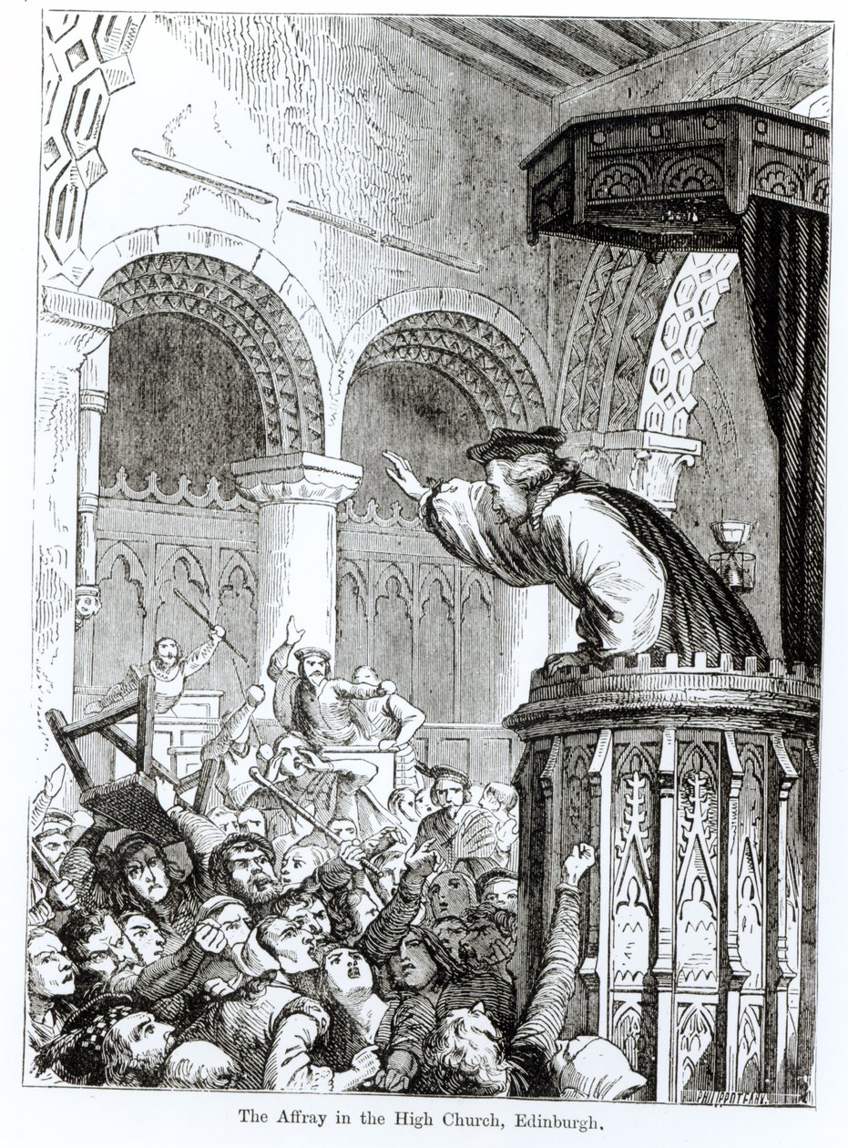 The Affray in the High Church, Edinburgh af Felix Philippoteaux