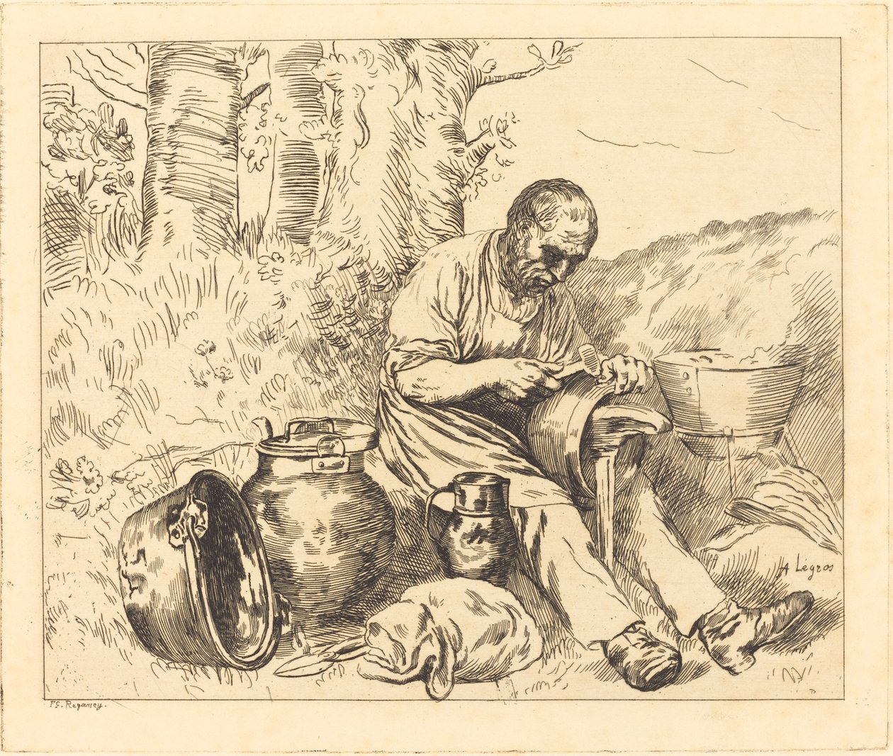 The Tinker (Le retameur) af Felix Régamey after Alphonse Legros