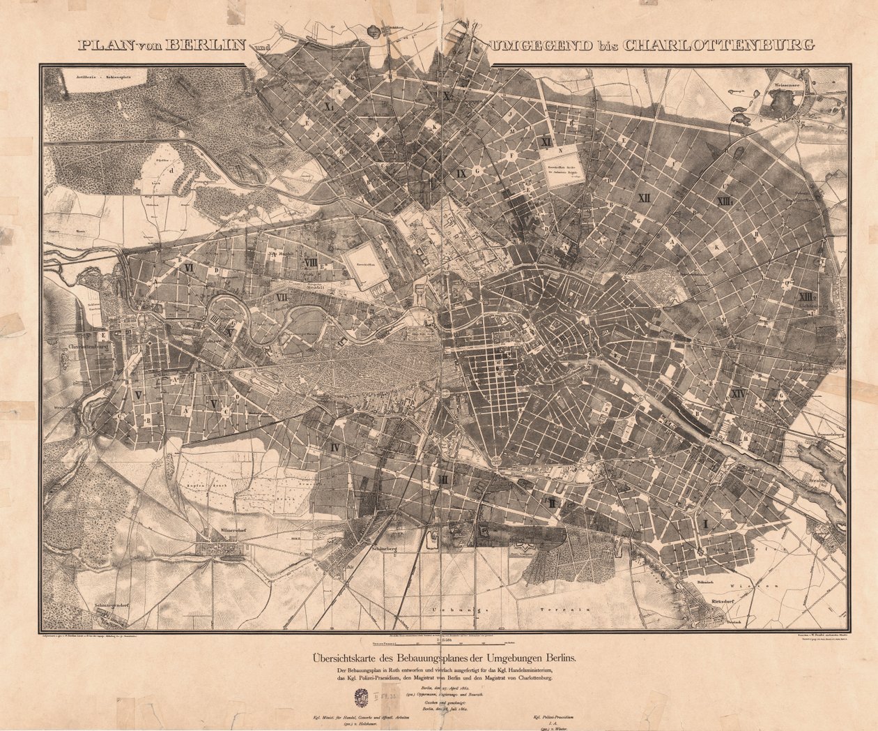 Oversigtskort over udviklingsplanen for omgivelserne i Berlin. af Ferdinand Boehm