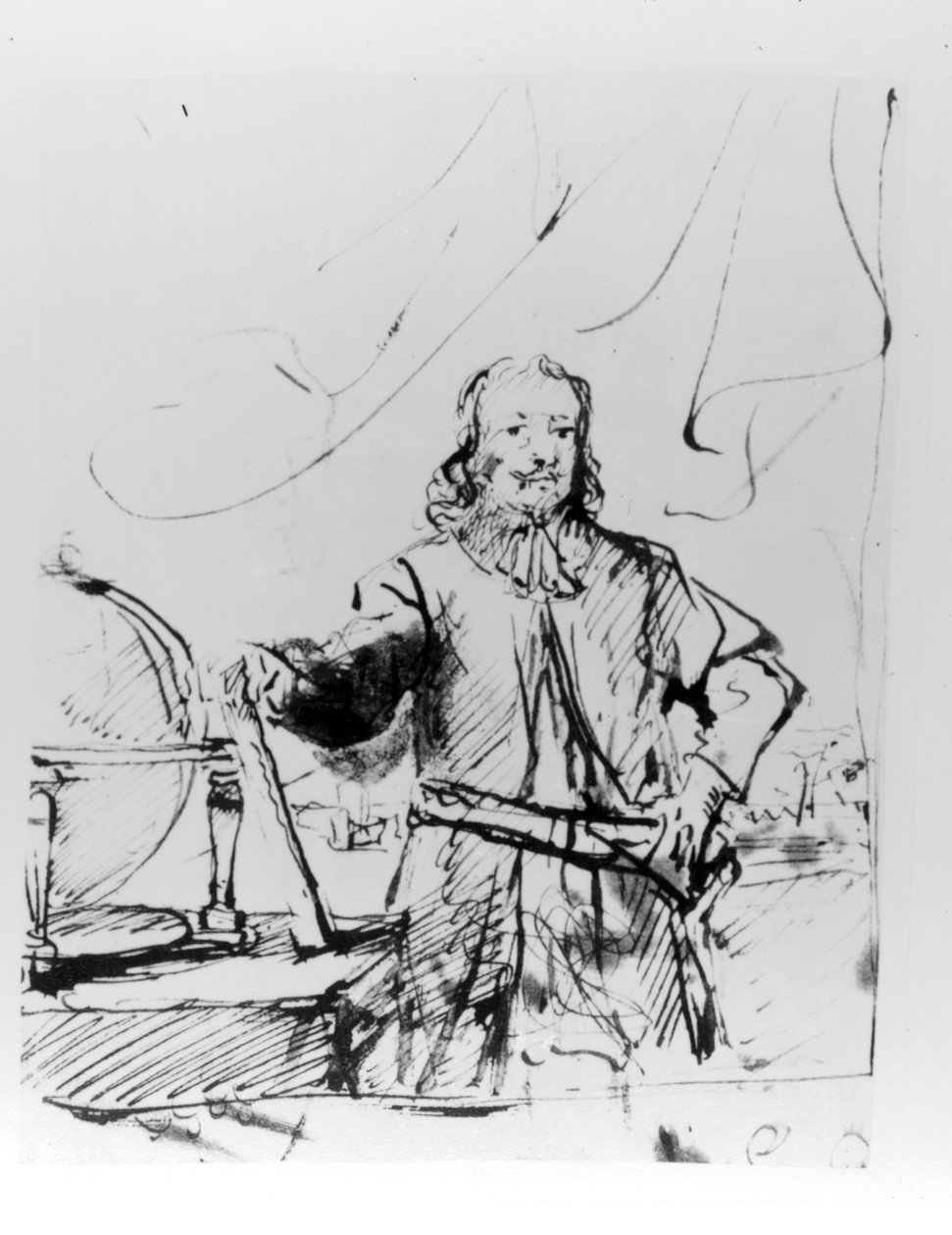 Studie til et portræt af admiral Michiel de Ruyter, 1667 (pen og blæk) af Ferdinand Bol