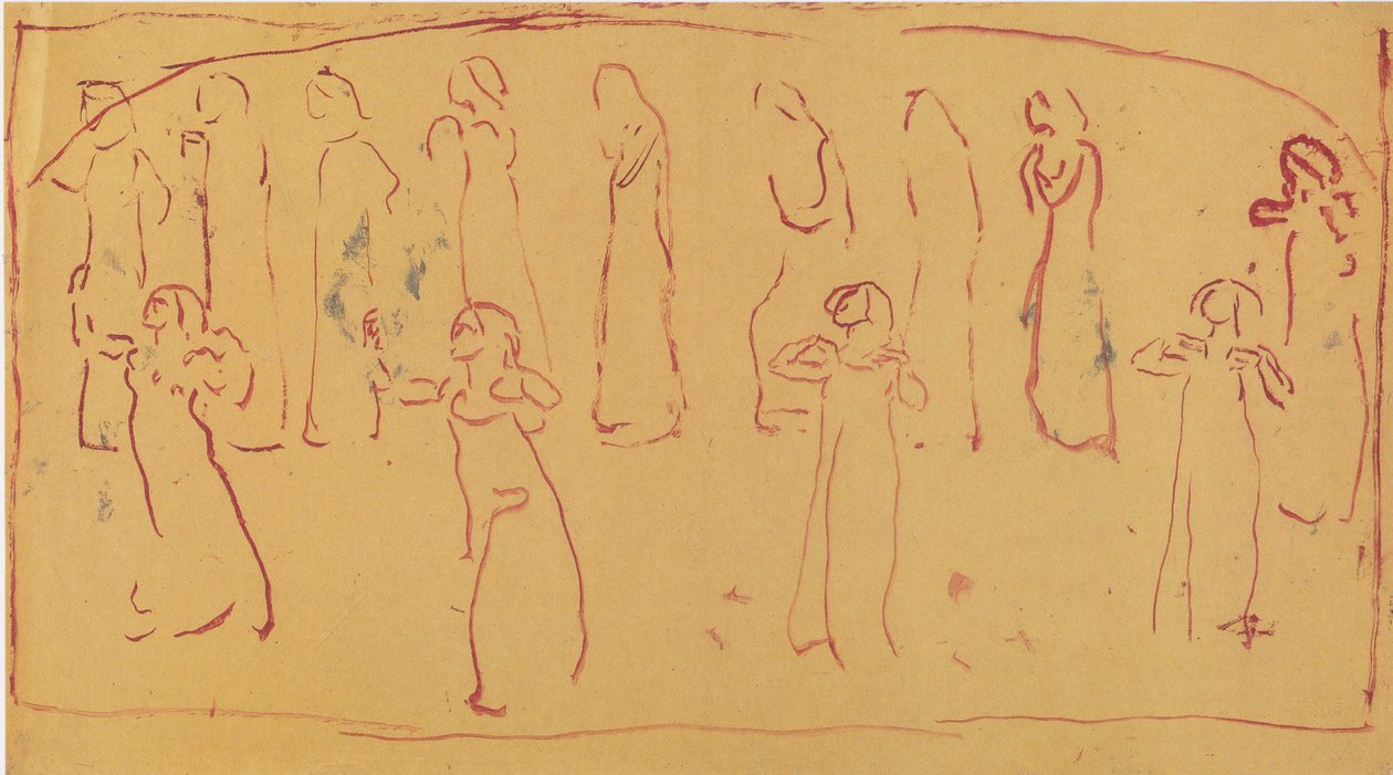 Tretten stående klædte figurer af Ferdinand Hodler