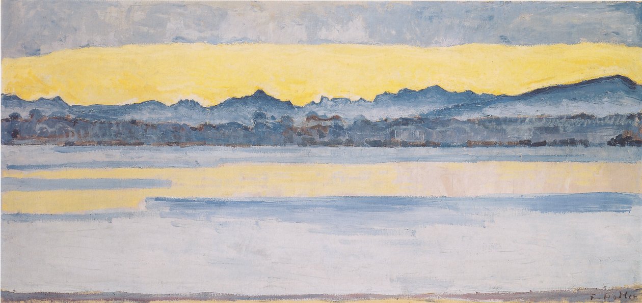 Genfersøen med Mont-Blanc ved daggry 1 af Ferdinand Hodler