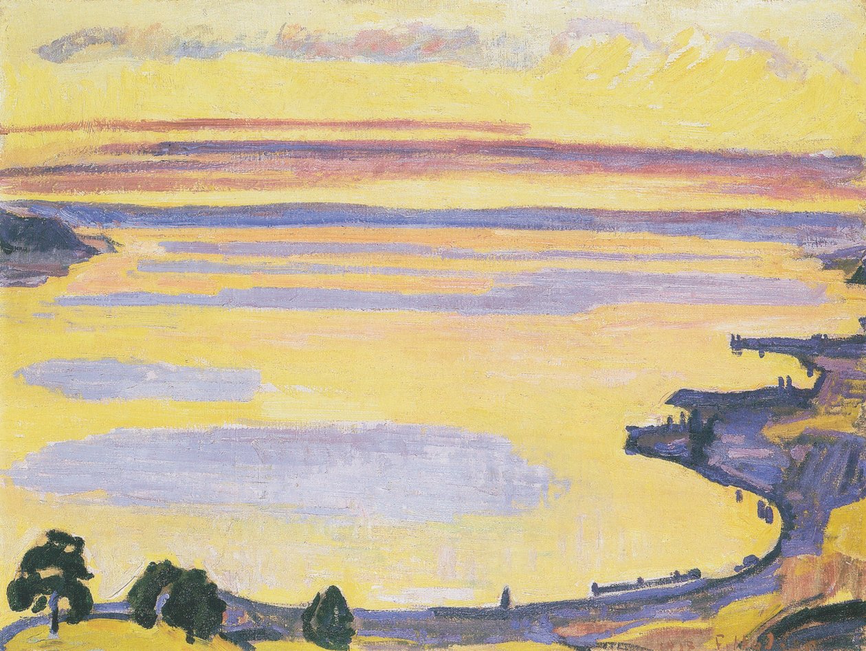 Solnedgang ved Genevesøen fra Caux af Ferdinand Hodler