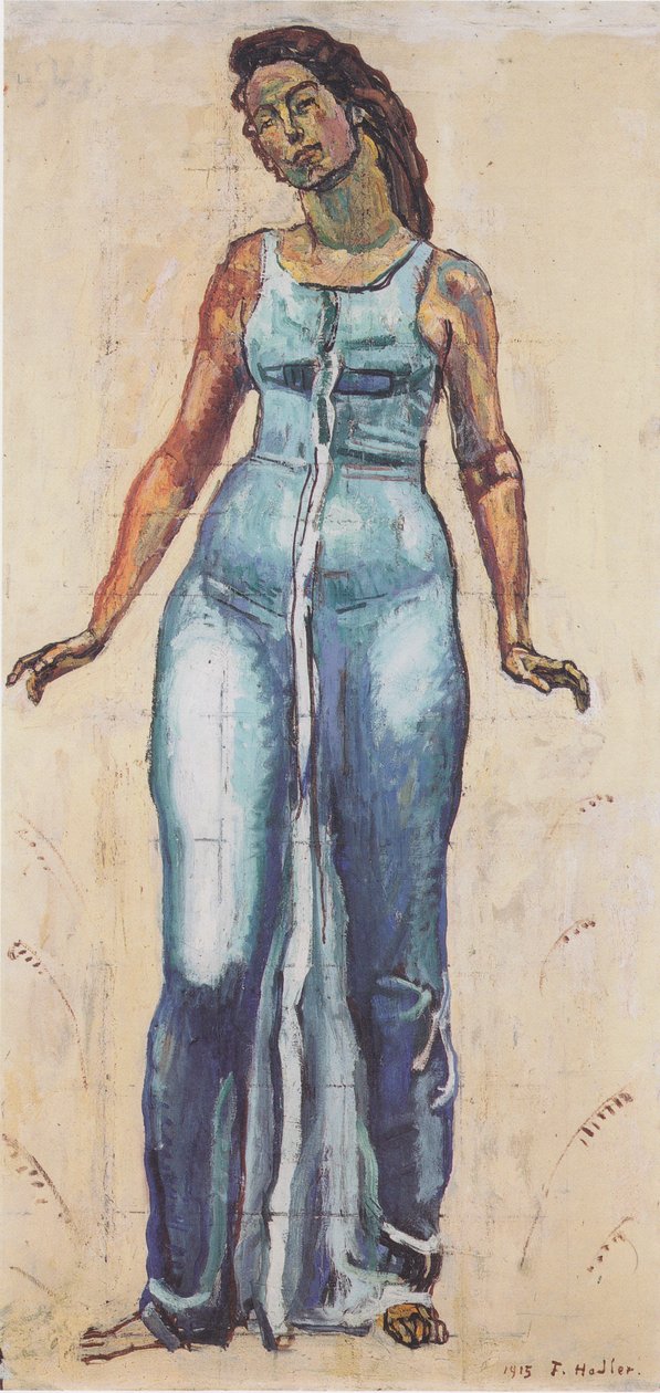 Stående kvindefigur i en blå kappe af Ferdinand Hodler