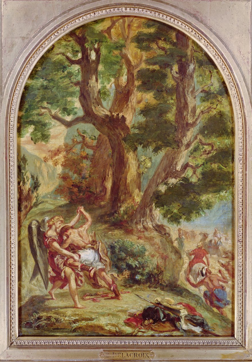 Jacob brydes med englen, 1857 af Ferdinand Victor Eugene Delacroix