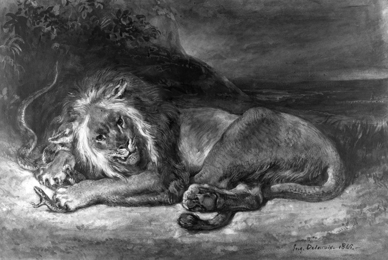 Løve og slange af Ferdinand Victor Eugene Delacroix