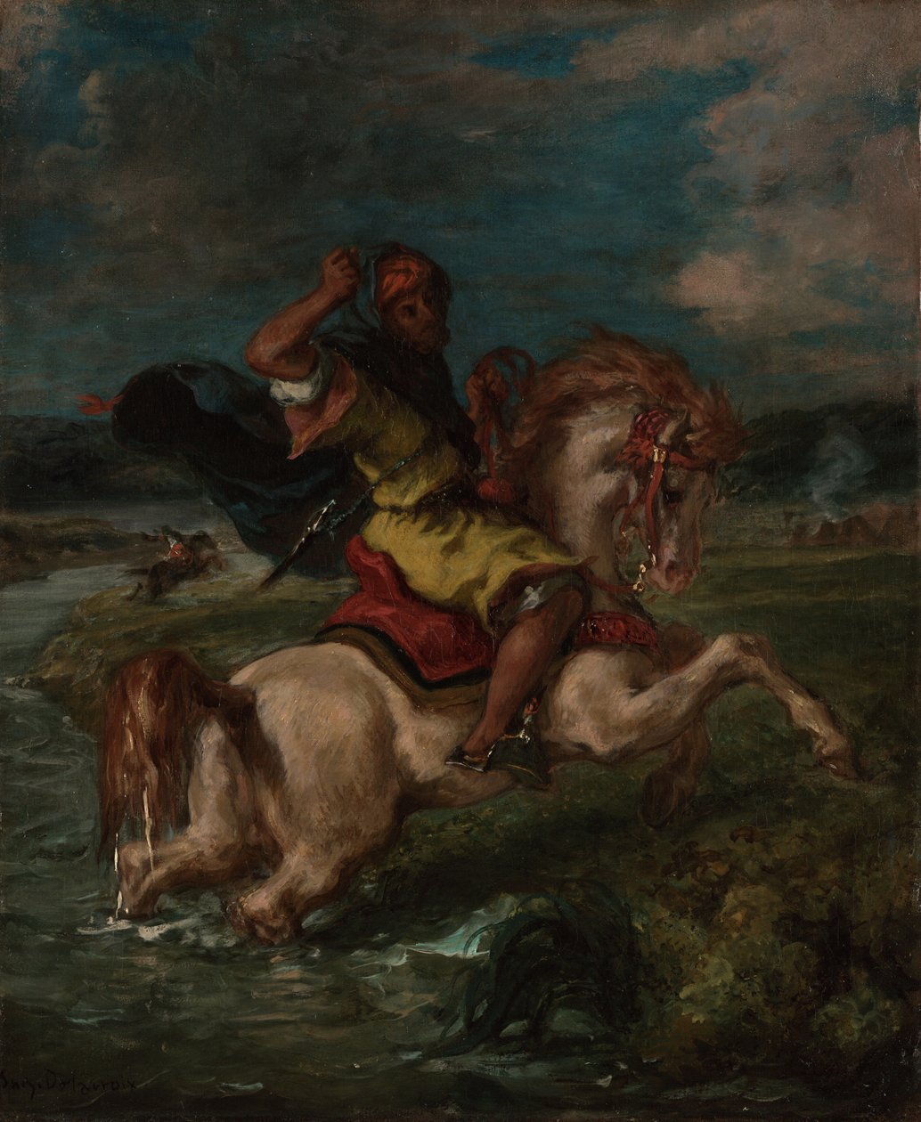 Marokkansk rytter krydser en Ford af Ferdinand Victor Eugene Delacroix
