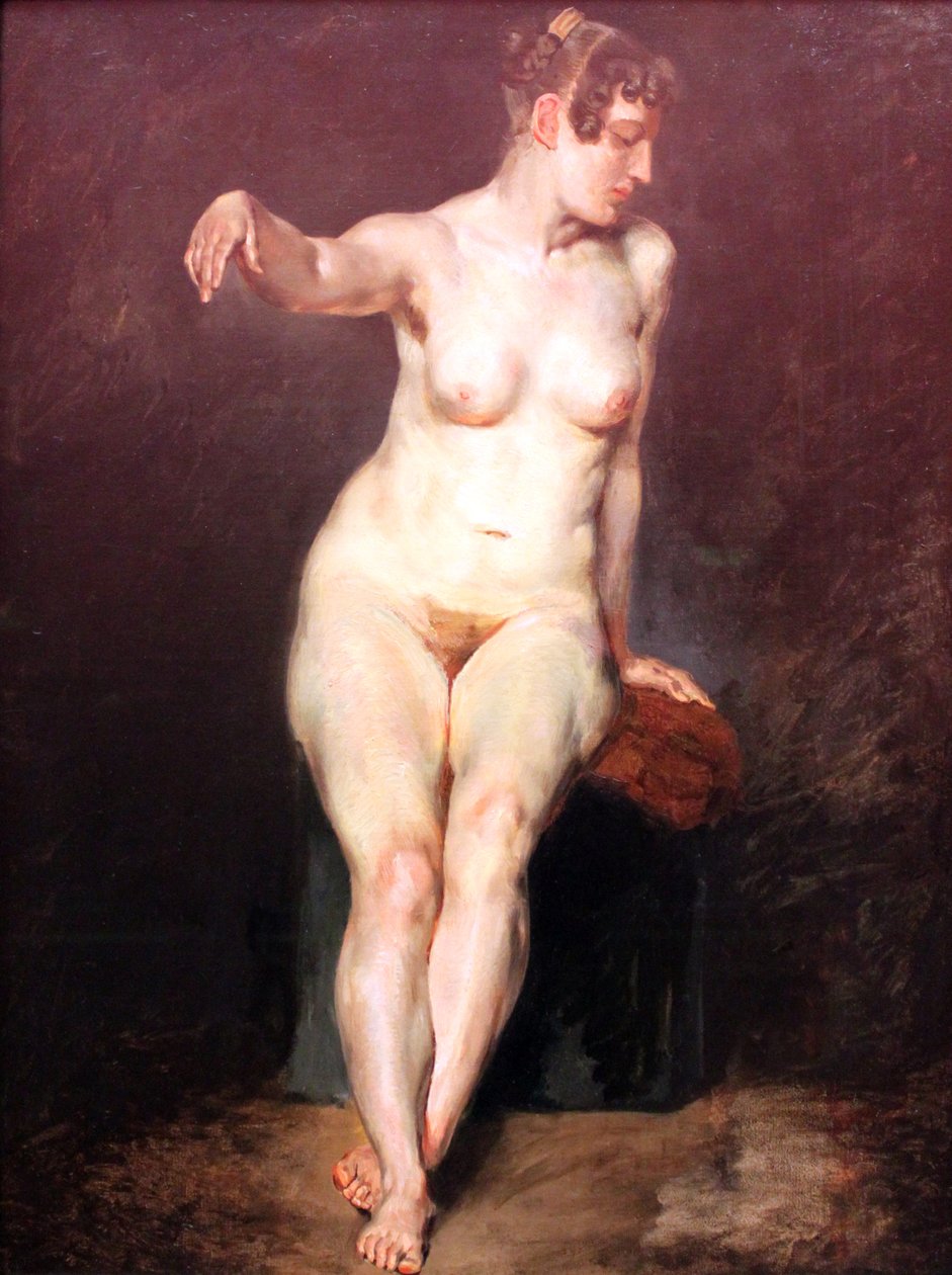 Sidder kvindelig nøgen af Ferdinand Victor Eugene Delacroix