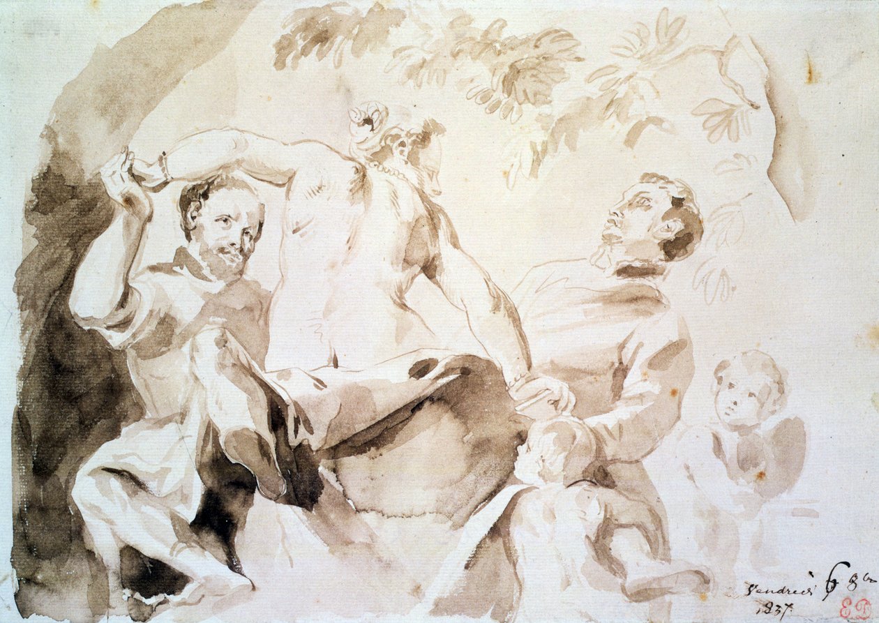 Studie efter Veroneses Allegory of Love, 1837 (pen og blæk og vask på papir) af Ferdinand Victor Eugene Delacroix