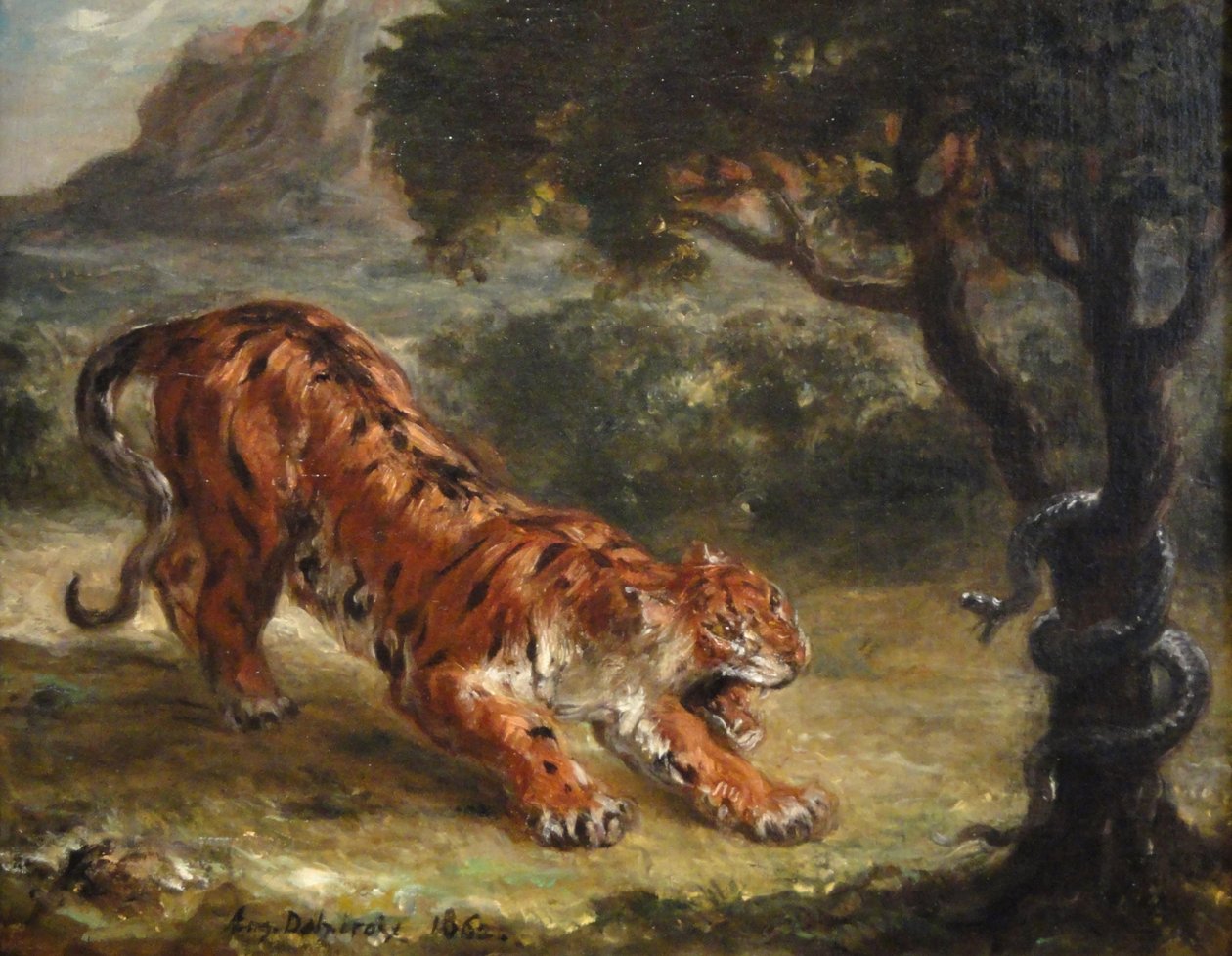 Tiger og slange af Ferdinand Victor Eugene Delacroix