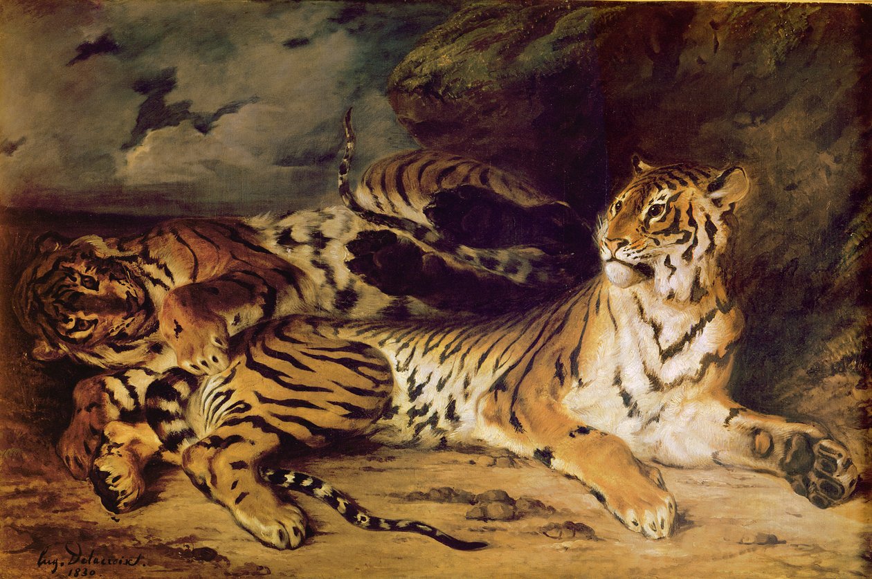 Ung tiger leger med sin mor, 1830 af Ferdinand Victor Eugene Delacroix