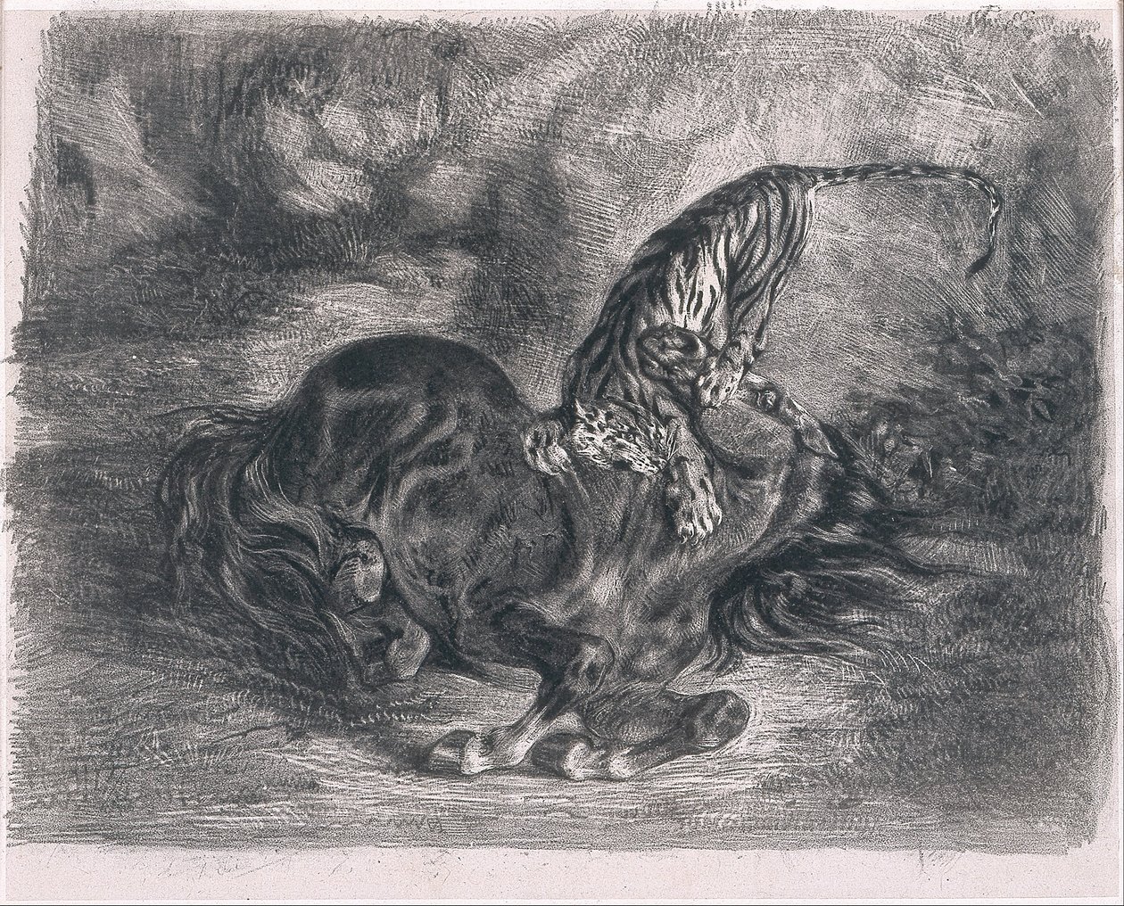 Vild hest fældet af en tiger af Ferdinand Victor Eugene Delacroix