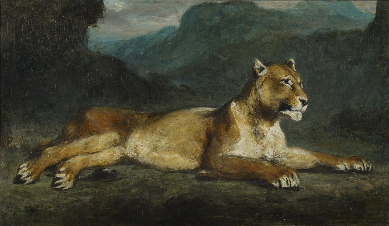 Liggende løvinde af Ferdinand Victor Eugene Delacroix