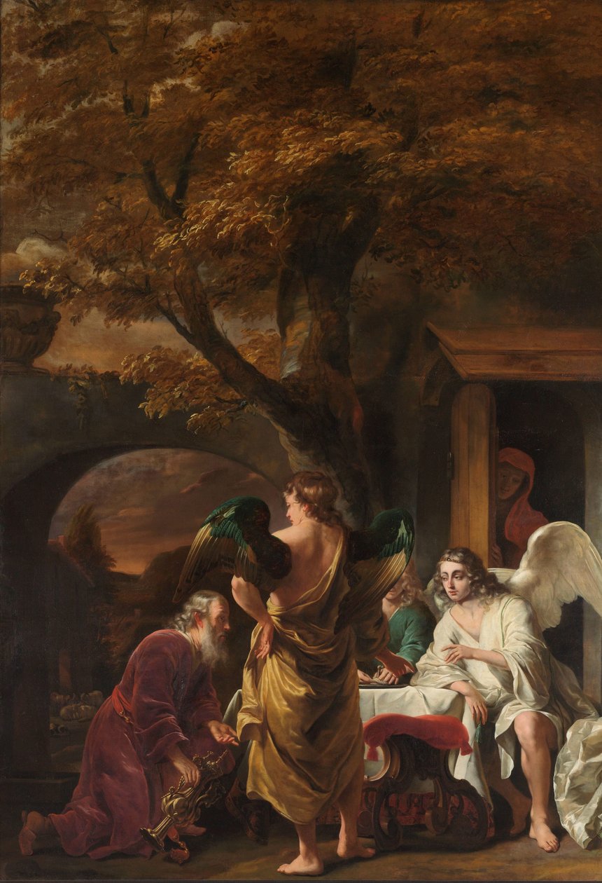 Abraham underholder de tre engle af Ferdinand Bol