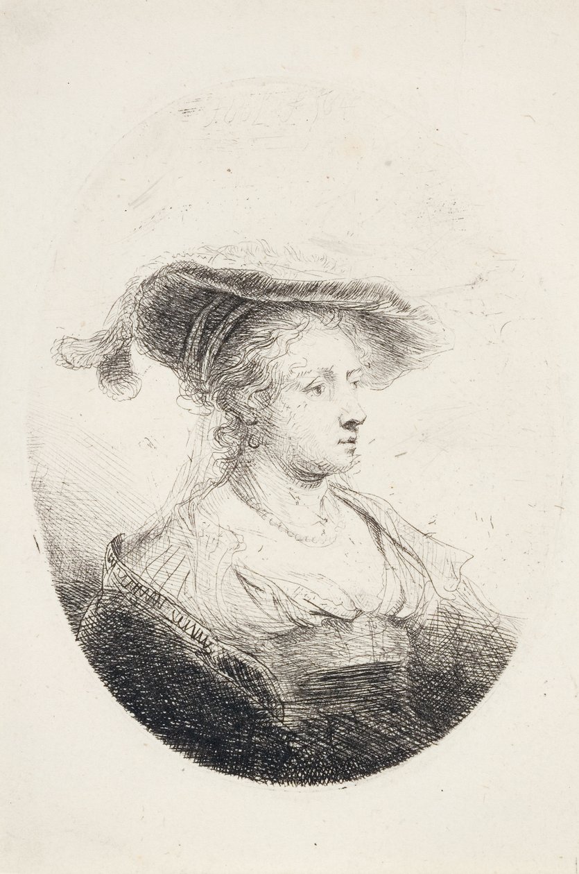 Ung Dame med Plumed Hat, 1644 af Ferdinand Bol