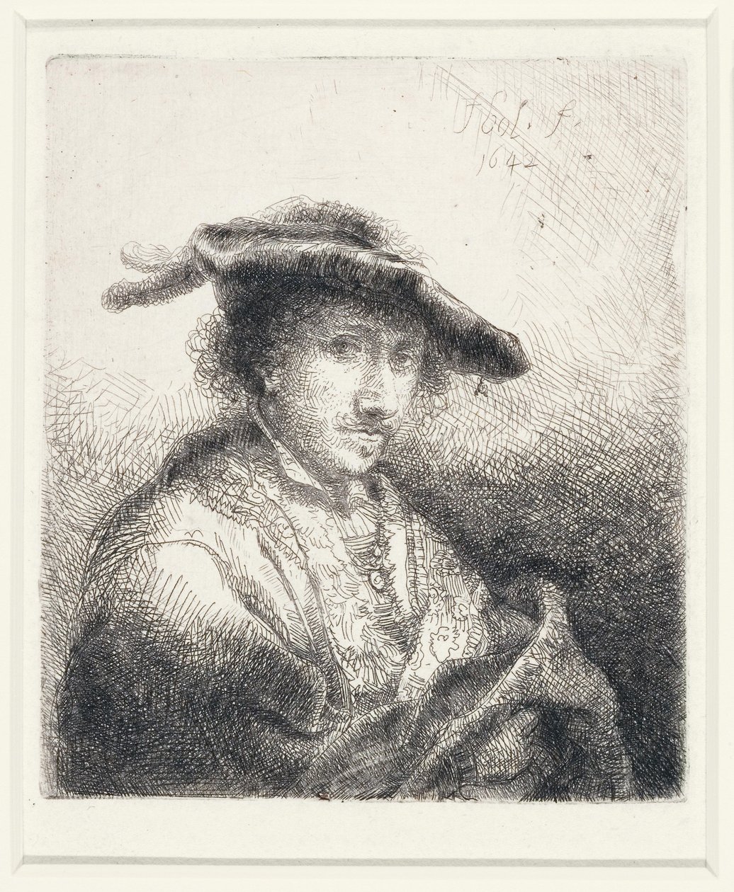 Ung mand med fjerhue, 1642 af Ferdinand Bol