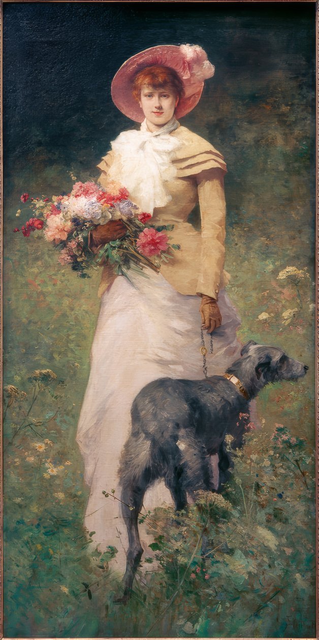 Kvinde med hund af Ferdinand Heilbuth