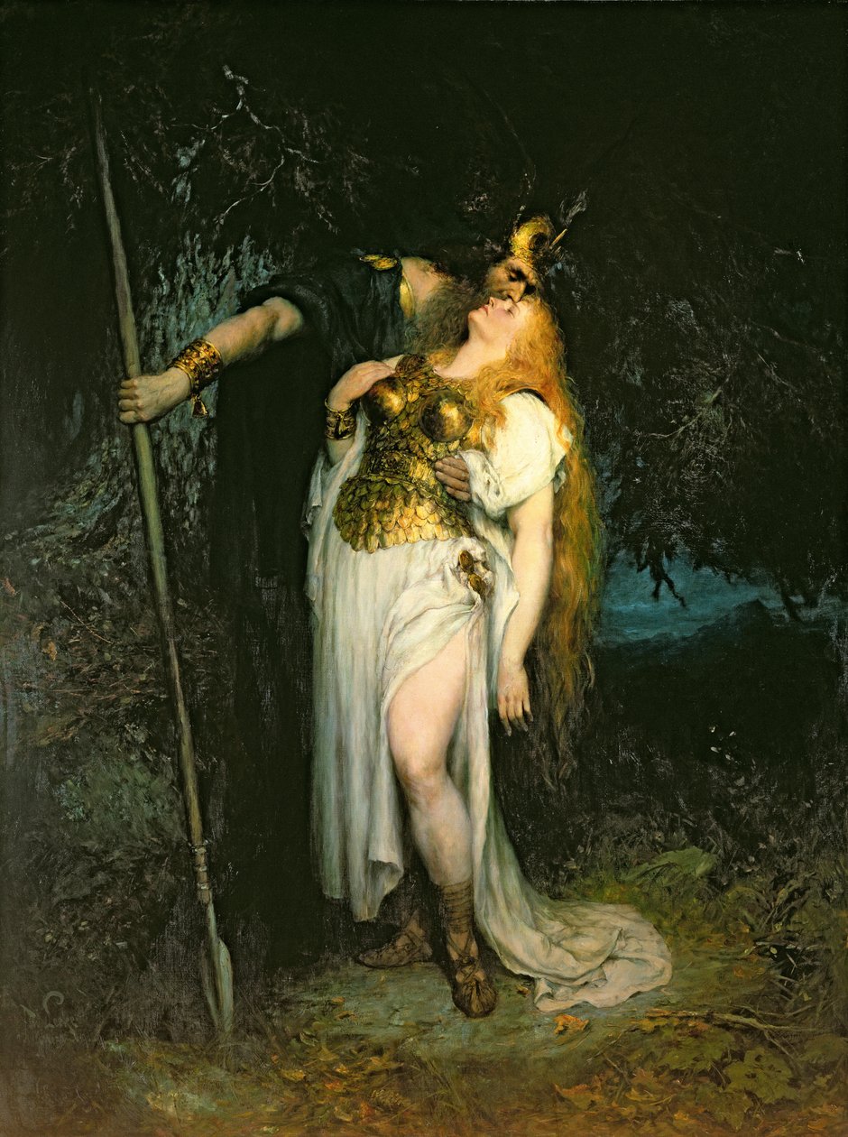 Wotan siger farvel til Brunhilde, 1908 af Ferdinand Leeke