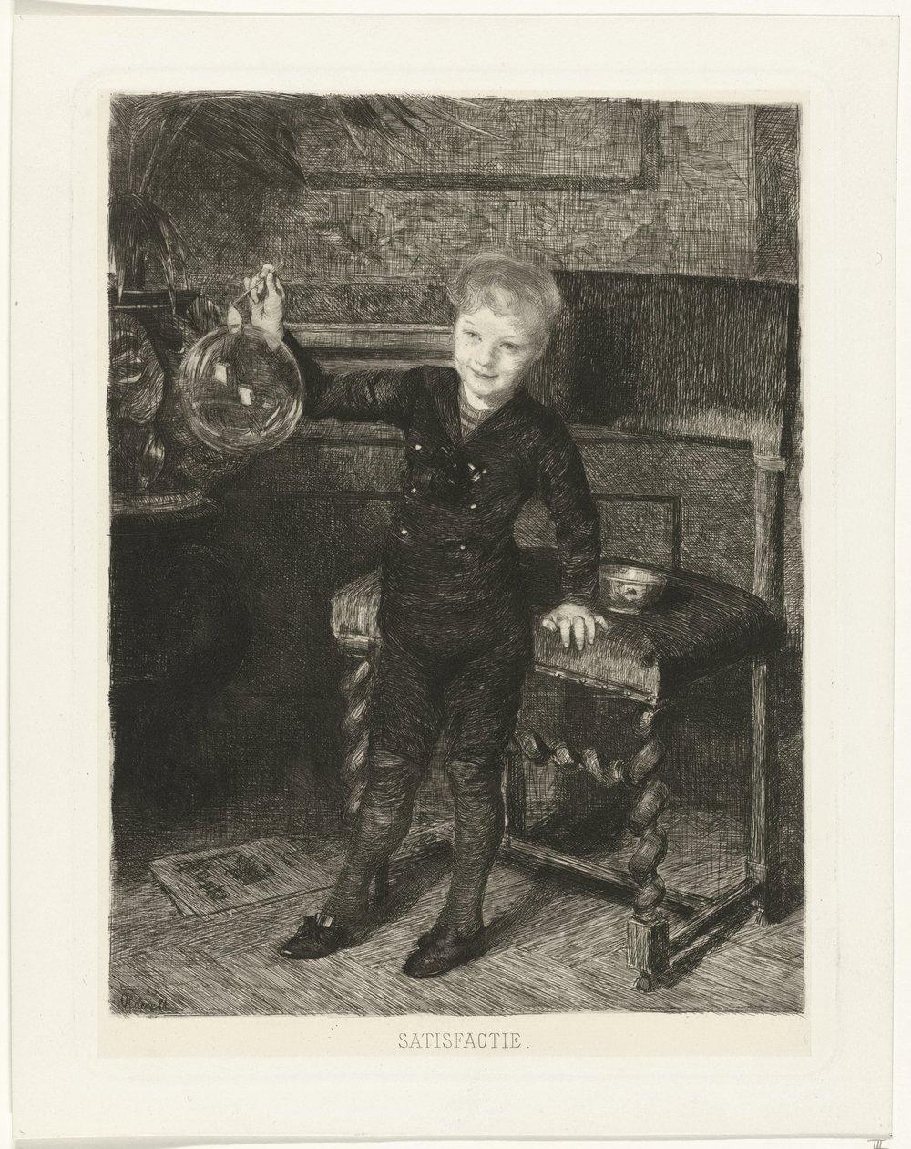 Dreng blæser bobler Tilfredshed (titel på objekt) af Ferdinand Oldewelt