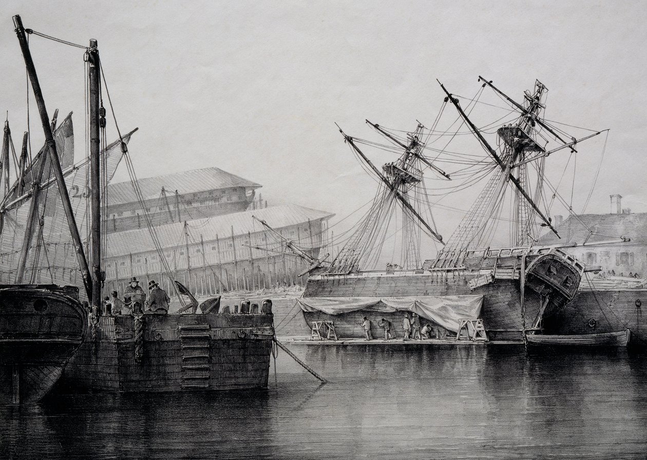 Brigantine, litografi af Ferdinand Perrot af Ferdinand Victor Perrot