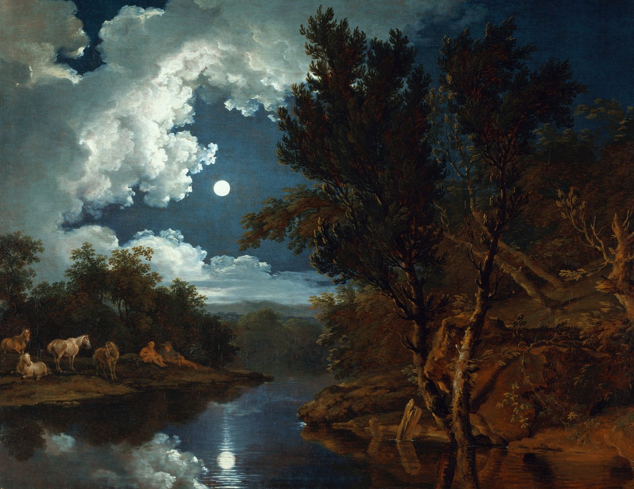 Flodlandskab i måneskin af Ferdinand von Kobell